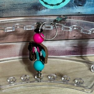 Colorful Horse w/ Feather Keychain with Pink and Turquoise Beads